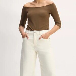 EVERLANE THE FORM OFF SHOULDER TOP TEE  COCOA BROWN NEW / TAGS XS